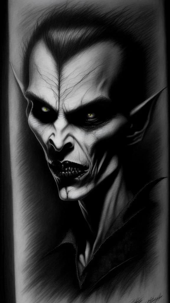 pencil drawing of vampire, Spooky, scary, halloween, realistic, black paper