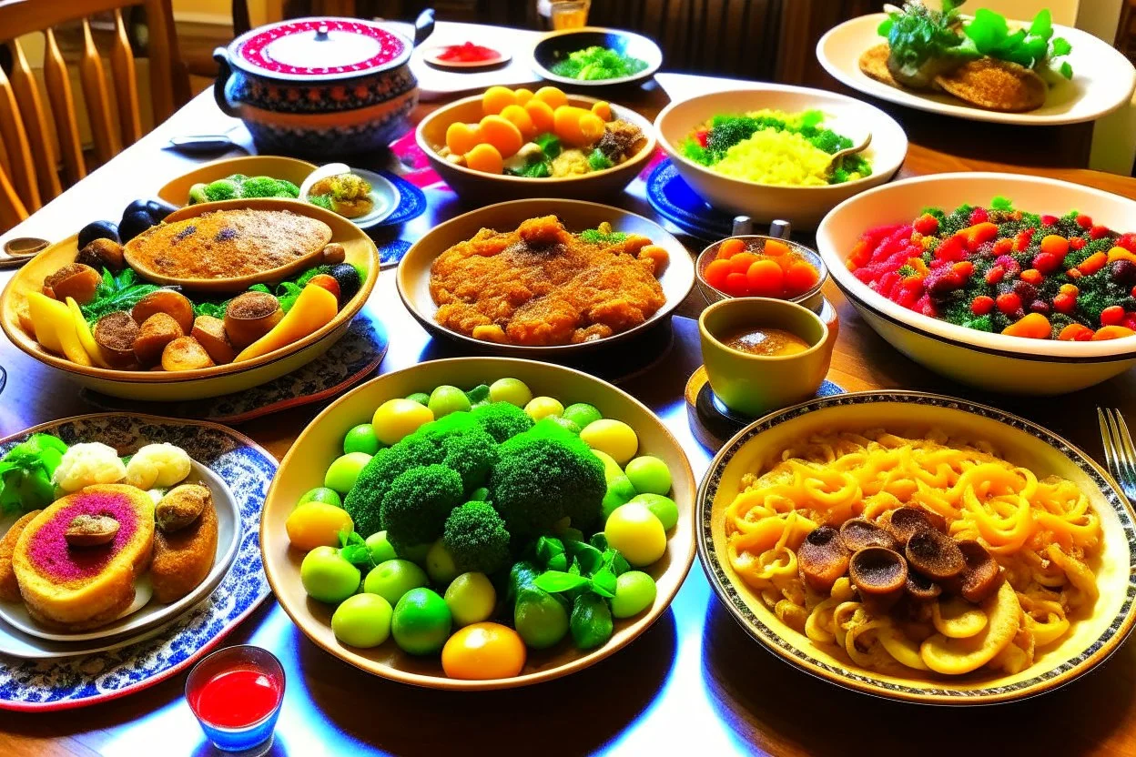 لقطة لوجبة منزلية شهية مع مجموعة متنوعة من الأطعمة المحلية،