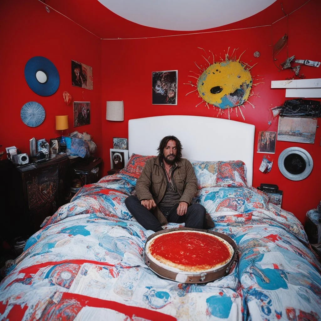 Fisheye perspective of the Red Redemption— Kita, soft disheveled beast, poises in a messy bed for the Eurovision Song Contest. 35mm Lone Sloane: melting cheese, infinite loop, primitive drum style. The viewer (implied POV) is a monstrous creature from 2000 to 2010. Crusty sourdough, psychedelic tape, Jacques Lob— Poised for a bite of Philippe Druillet’s 1973 horror-themed image. Hold the turkey, hold the raw tape loop dance.