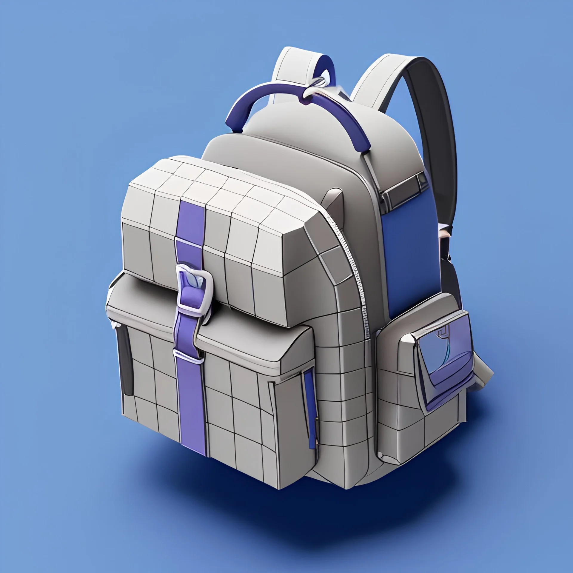 Tiny cute isometric backpack, soft smooth lighting, with soft colors, 100mm lens, 3d blender render, trending on polycount, modular constructivism, blue background, physically based rendering, centered.