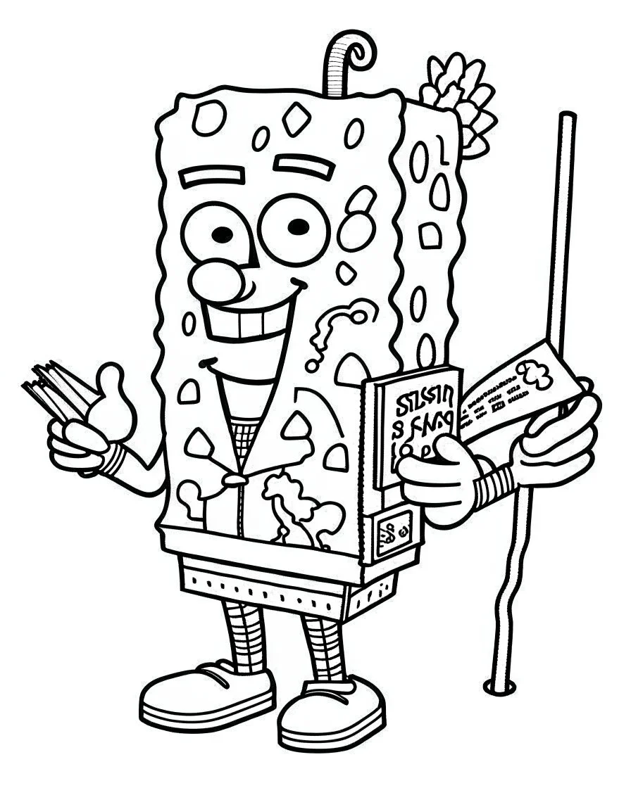 Generate a colouring pages of Fish Character From SpongeBob along with some pencil sketch marks with a white background