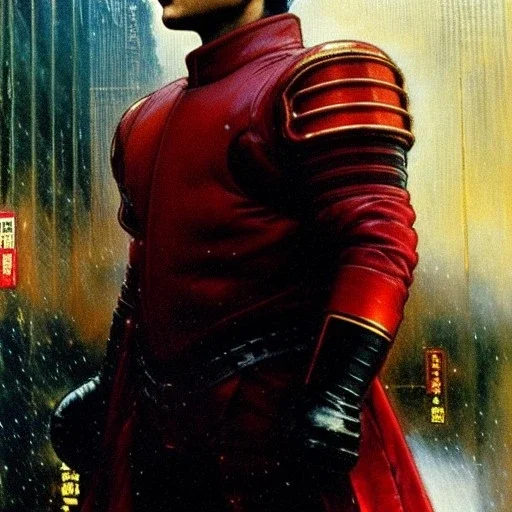 portrait of 'kaneda motorcycle-akira(1988)',ancient japanese armor, painting by gaston bussiere, greg rutkowski, yoji shinkawa, yoshitaka amano, tsutomu nihei, donato giancola, tim hildebrandt, oil on canvas, cinematic composition, extreme detail,fit full head inside picture,16k