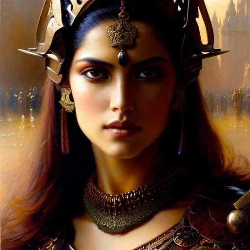 portrait beautiful face Amazon ,busty,ancient metal armor balanciaga fashion clothe painting by gaston bussiere, greg rutkowski, yoji shinkawa, yoshitaka amano, tsutomu nihei, donato giancola, tim hildebrandt, oil on canvas, cinematic composition, extreme detail,fit full head inside picture,16k