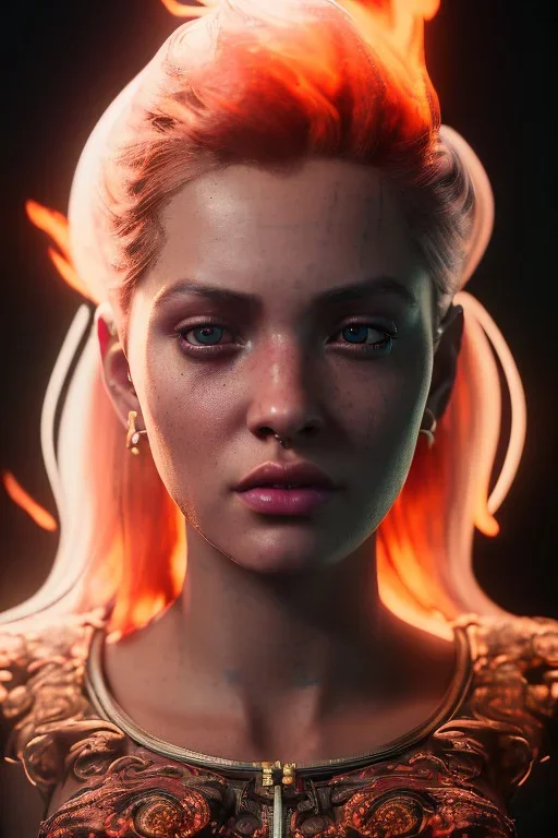 portrait of samantha prince set in fire, cinematic lighting, photorealistic, ornate, intricate, realistic, detailed, volumetric light and shadow, hyper HD, octane render, unreal engine insanely detailed and intricate, hypermaximalist, elegant, ornate, hyper-realistic, super detailed --v 4