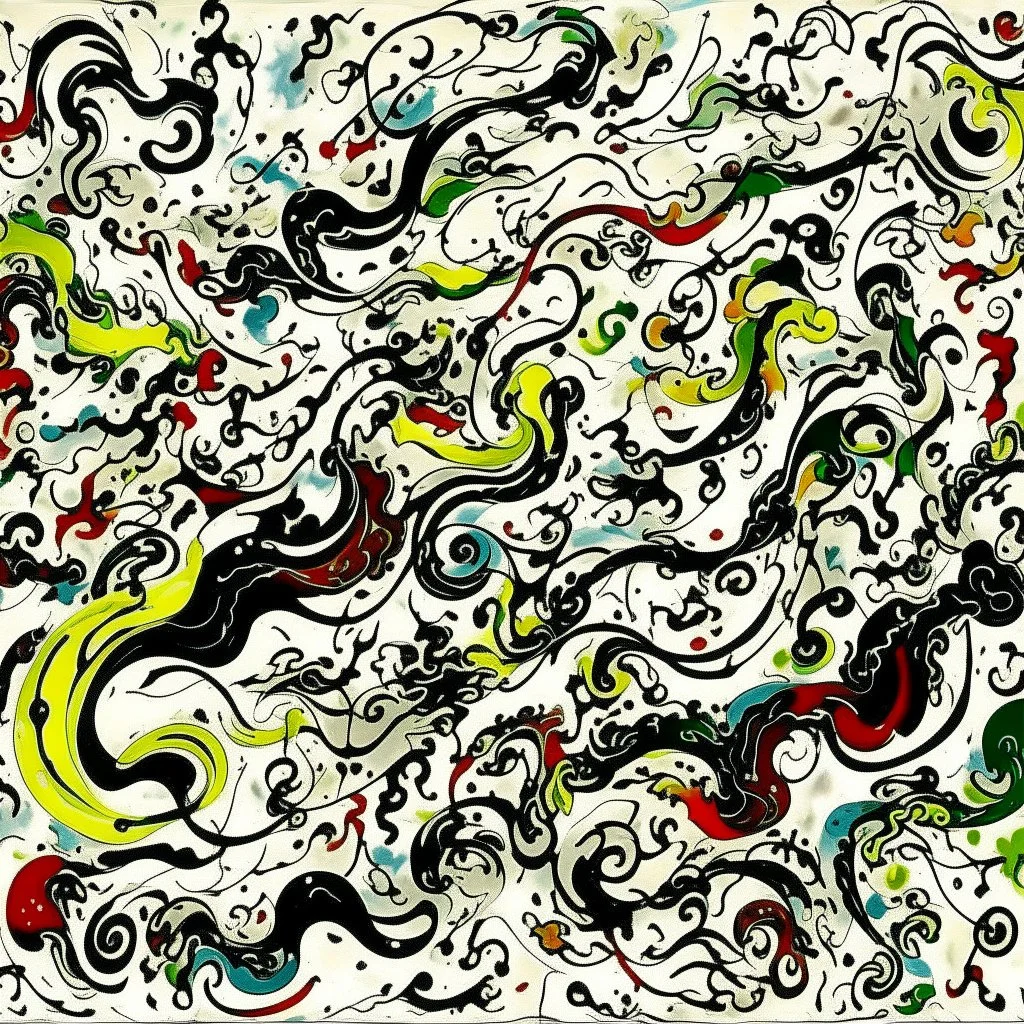 A white cloudy sky with tornadoes designed in Mehndi design painted by Jackson Pollock