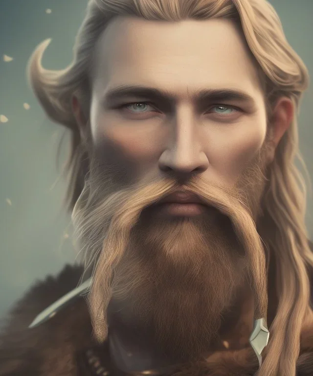 close-up portrait, Viking style, realistic, 8K, a Highly detailed face of a man, beard, long, sword