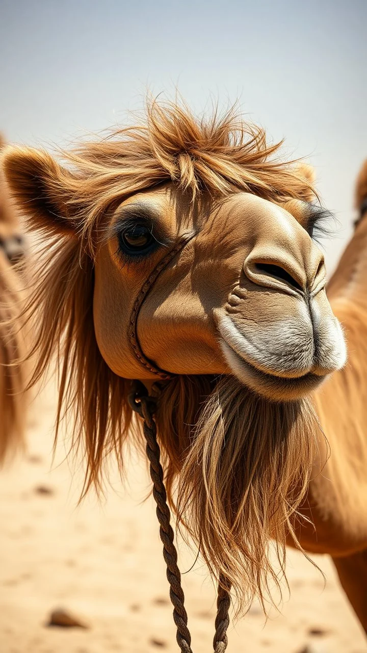 Camels with human look face and long hair and beard looks like an ancient Sumerian gods