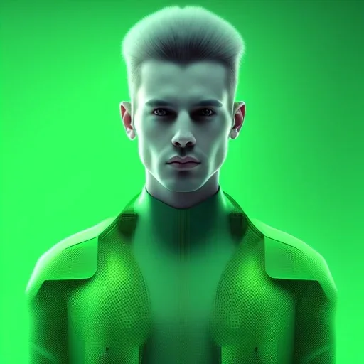 green matrix, neo, man, portrai, photo, real, face, high detail, render, blender