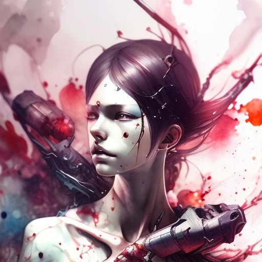  Bones, darkred tones, rare pose, watercolor illustration by <agnes cecile> <Yoji Shinkawa>,