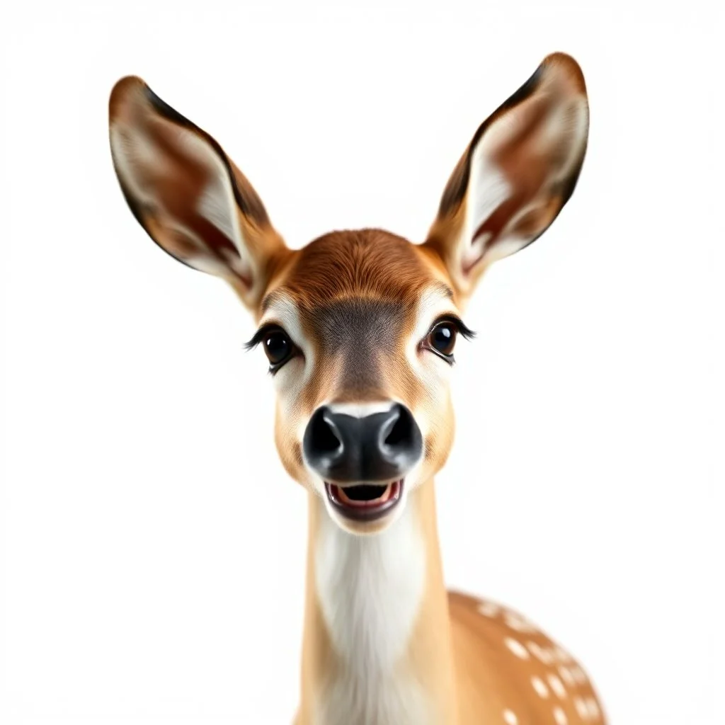 an bald white tail deer with big smile in the style of my little pony, on white background