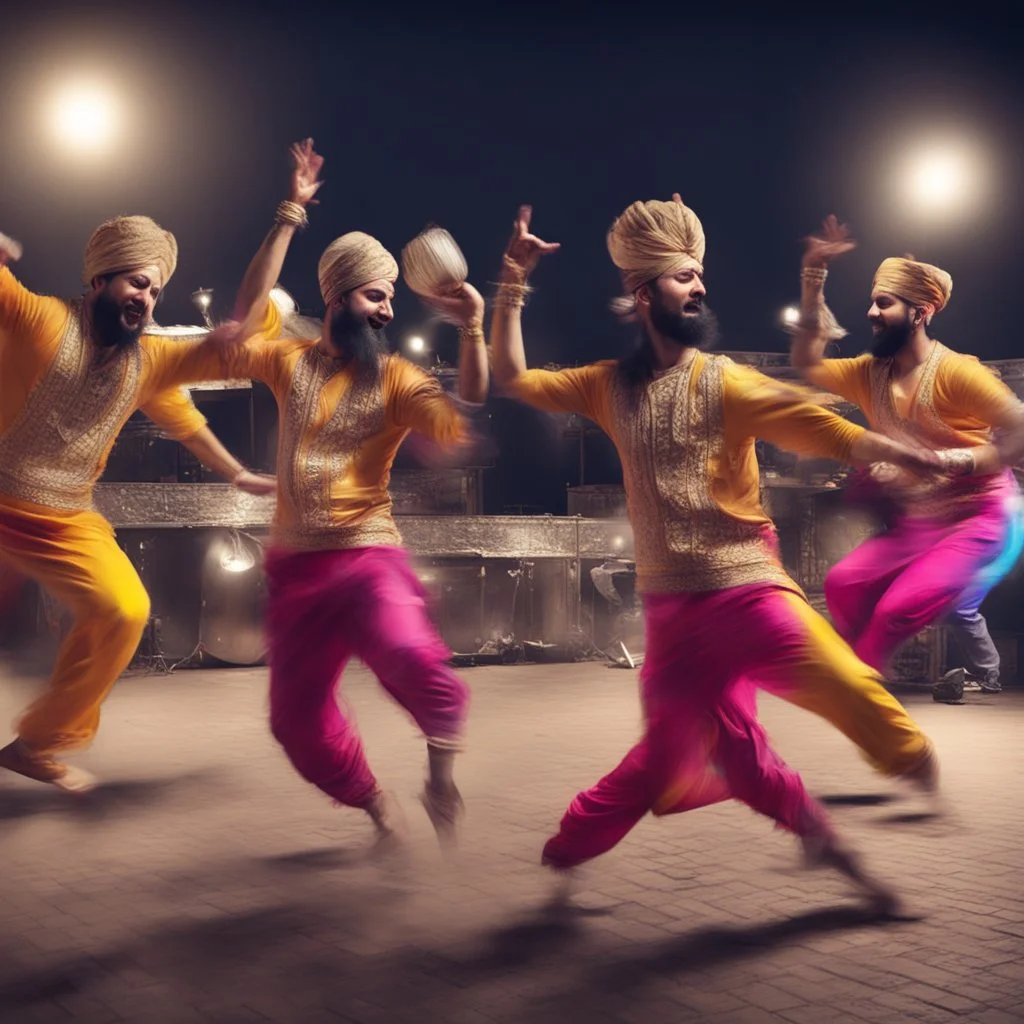 Hyper Realistic Punjabi Bhangra Dance At Night with Punjabi-drums