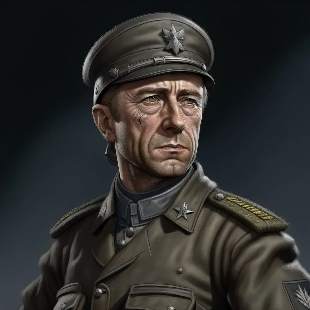 German ww2 30 year old tank commander in grey uniform realistic digital art