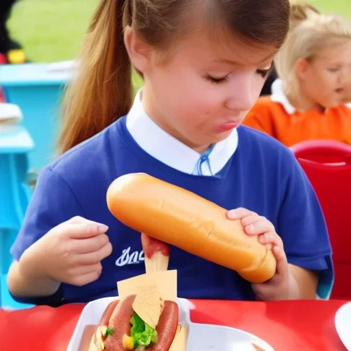 A school principl eating a hotdog