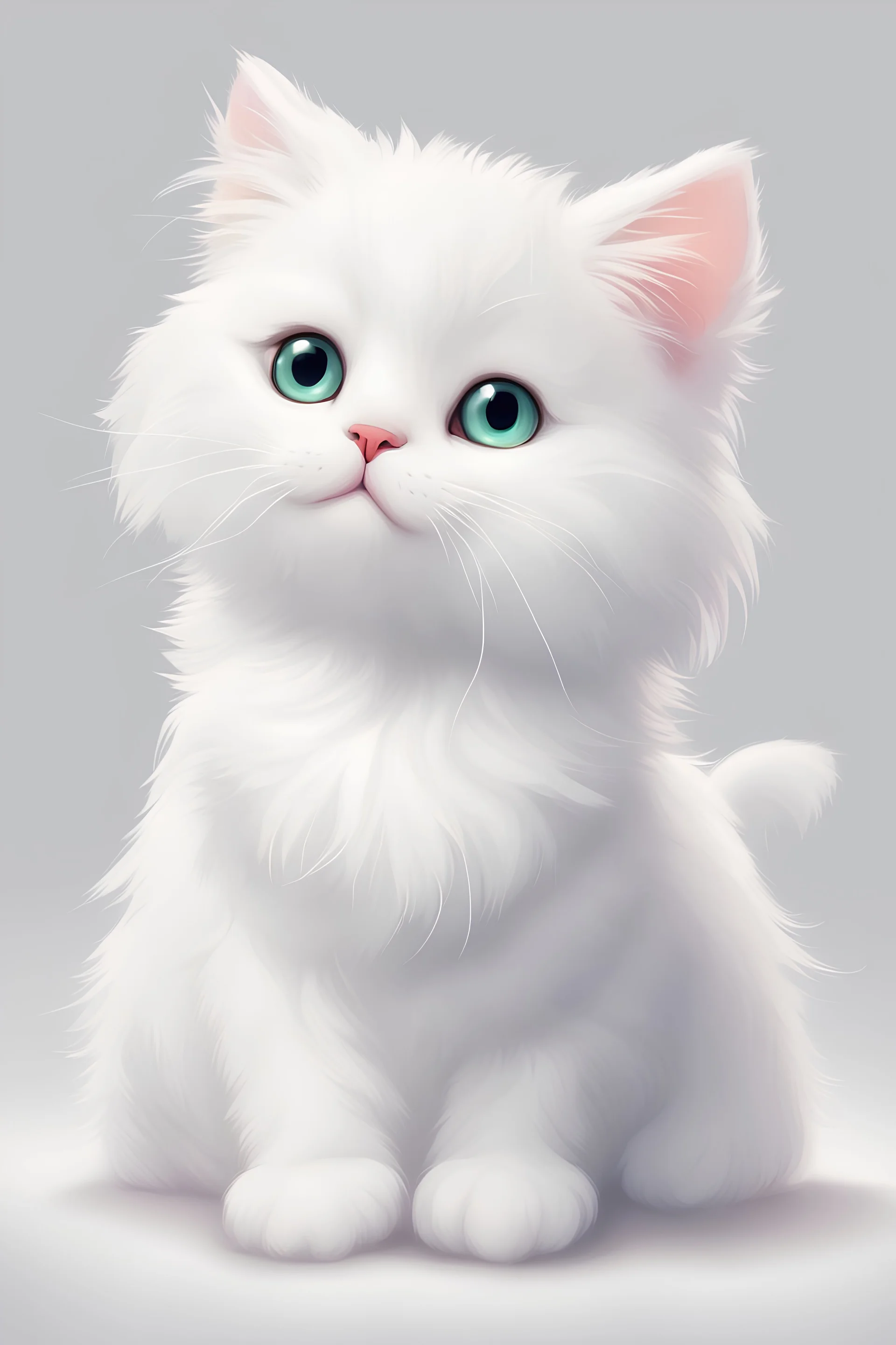 Cute fluffy cat white digital art