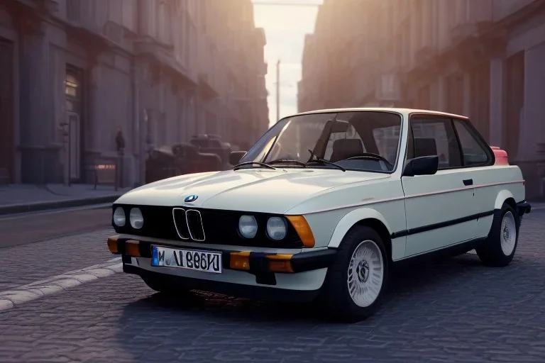 a 1990 bmw 2-door 4k ,ultra realistic,concept, 4k ,on street, parked in crowded city