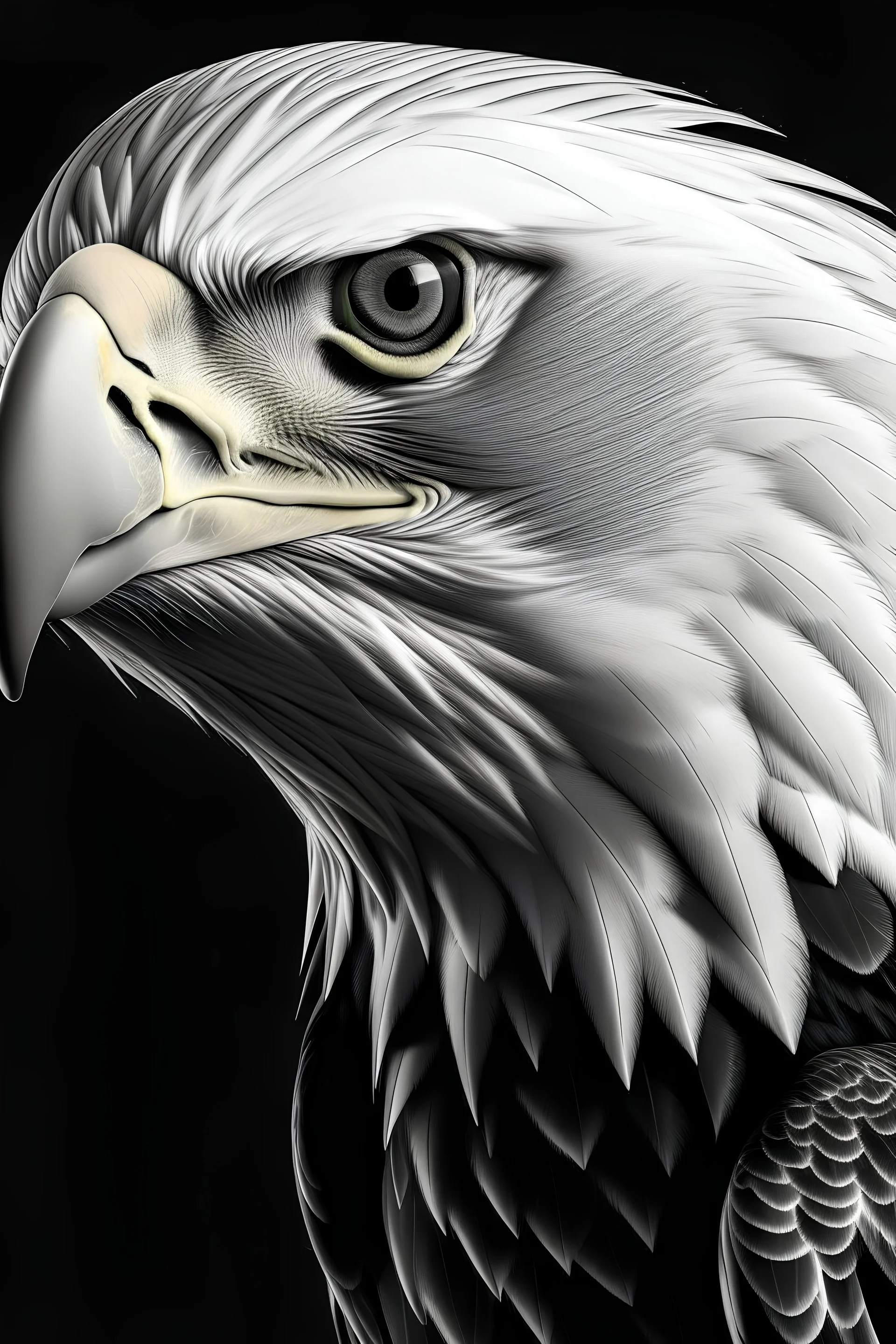 side of the bald eagle's face with black and white details