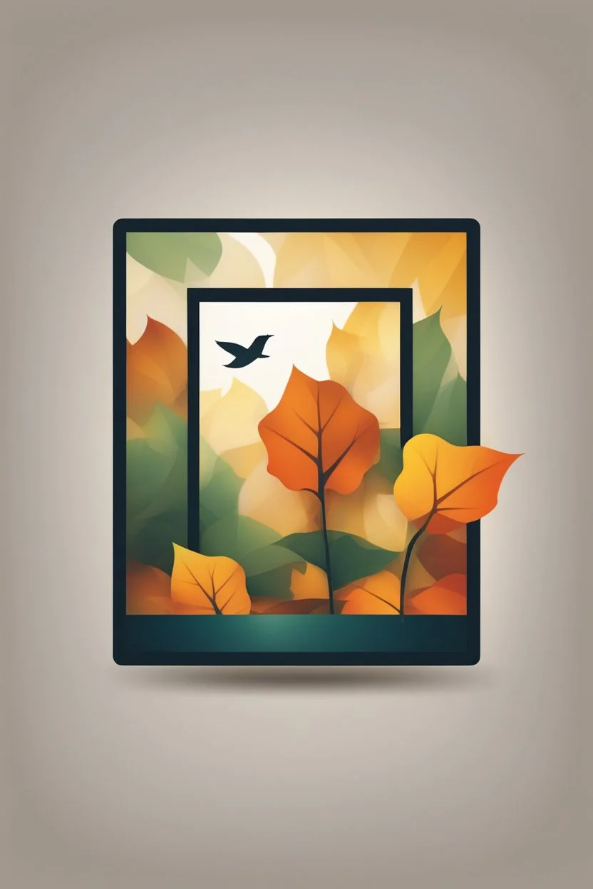 square logo , landscape with leaf fall, flying leaves