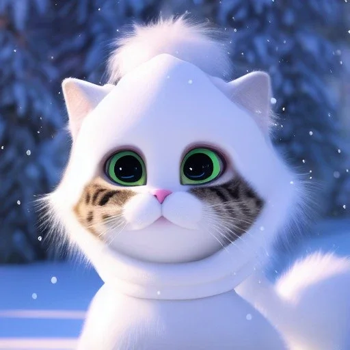 Cute beautiful princess cat girl wearing a puffy jacket in a winter wonderland; extremely detailed fur, high quality picture, beautiful full volumetric lighting, cinematic shimmering illumination, brilliant coloring, smooth, sharp focus, crispy quality, vray; Pixar, Disney, Artstation; HD, HDR, SF, CGSociety, 16k, photorealistic, unreal engine