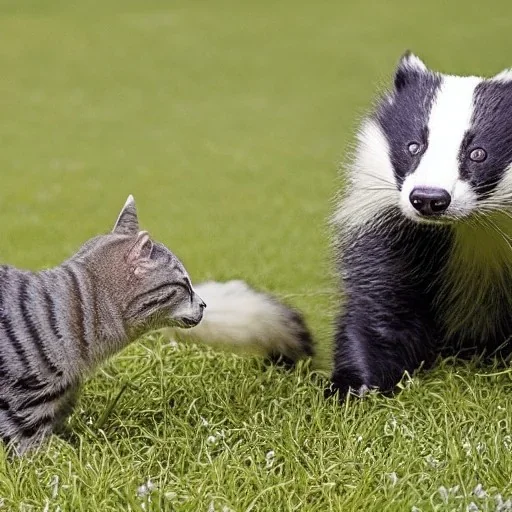 Badger playing with cat