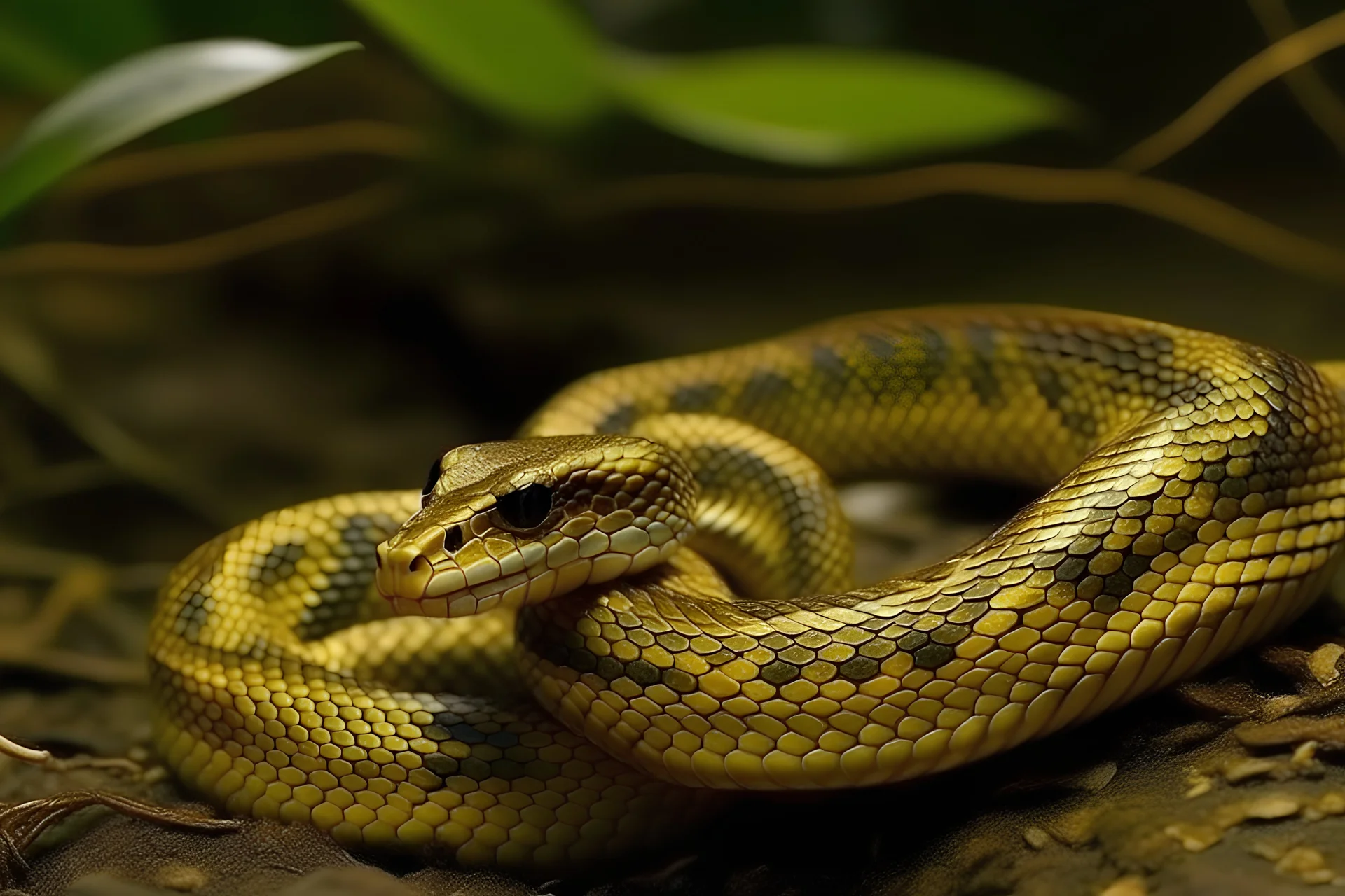 ular naga, bersisik emas, terlihat mengerikan, ada tanduk seperti di dongeng