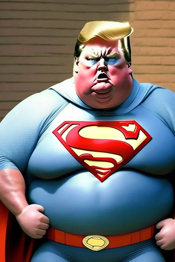 fat superman with donald trump's head