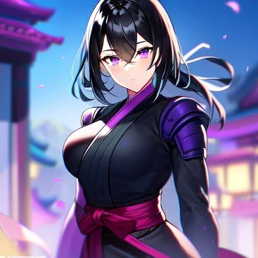 Clear focus, 8k, ninja girl, high quality, detailed, black hair, purple eyes, beautiful lighting, vibrant colors, mask