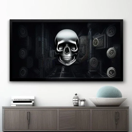 cyberpunk style ink ball skull picture in detailed frame, big black eyes, unreal engine 5, 8k resolution, photorealistic, ultra detailed, frame extreme accurate