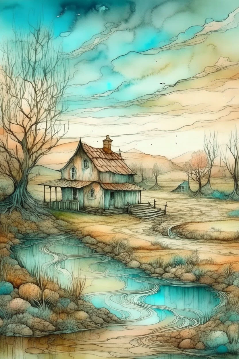 The place where the Dream and its followers live. Watercolor, fine drawing, beautiful van gogh landskape, pixel graphics, lots of details, pastel aqua colors, delicate sensuality, realistic, high quality, work of art, hyperdetalization, professional, filigree, hazy haze, hyperrealism, professional, transparent, delicate pastel tones, back lighting, contrast, fantastic, nature+space, Milky Way, fabulous, unreal, translucent, glowing