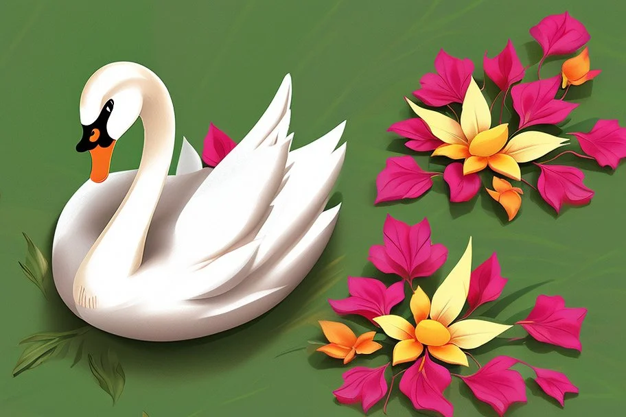 mixture of swan and flower with leaves