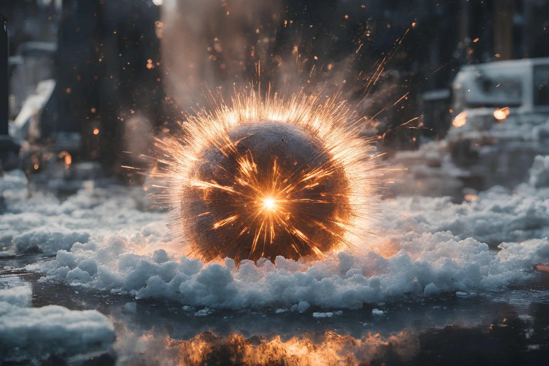 Atomic explosion, made of ice, ULTRA REALISTIC, details, intricate detail, professional lighting, film lighting, 35mm, anamorphic, lightroom, cinematography, bokeh, lens flare, film grain, hdr10, 8k, Roger Deakins, incredibly detailed, reflect, sharpen