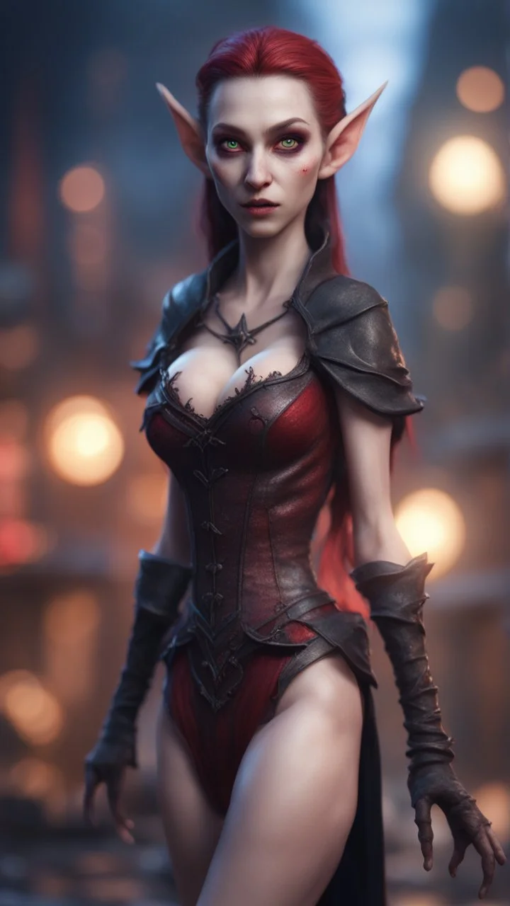 full figure with long toes, female vampire elf from worms armageddon wearing makeup, bokeh like f/0.8, tilt-shift lens 8k, high detail, smooth render, down-light, unreal engine, prize winning