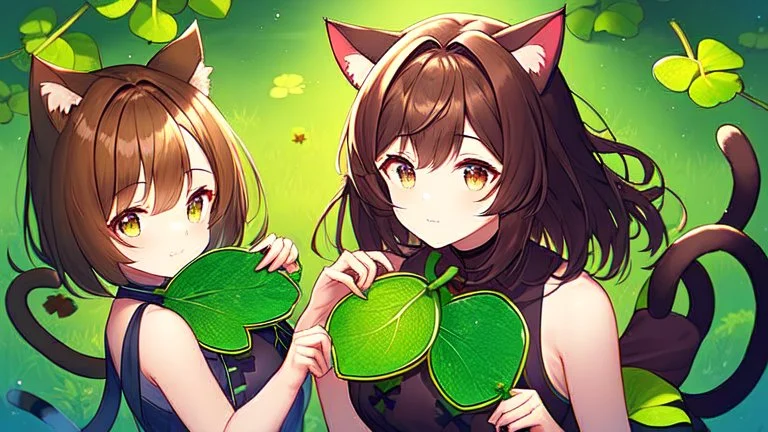 rave poster with Four-leaf clover girl with brown hair and cat ears