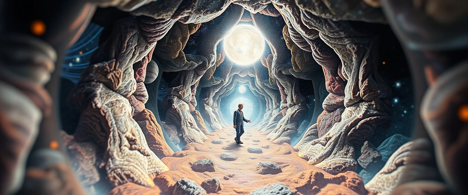 hypnotic fractal world seen from inside crystal pinhole pic into 4th dimension ,awake within a dream, portrait of ascended chakra master blaster, master oil painting by Rembrandt, escape route from our dimensions, hidden even to the zebra worm hole inside crystal ball