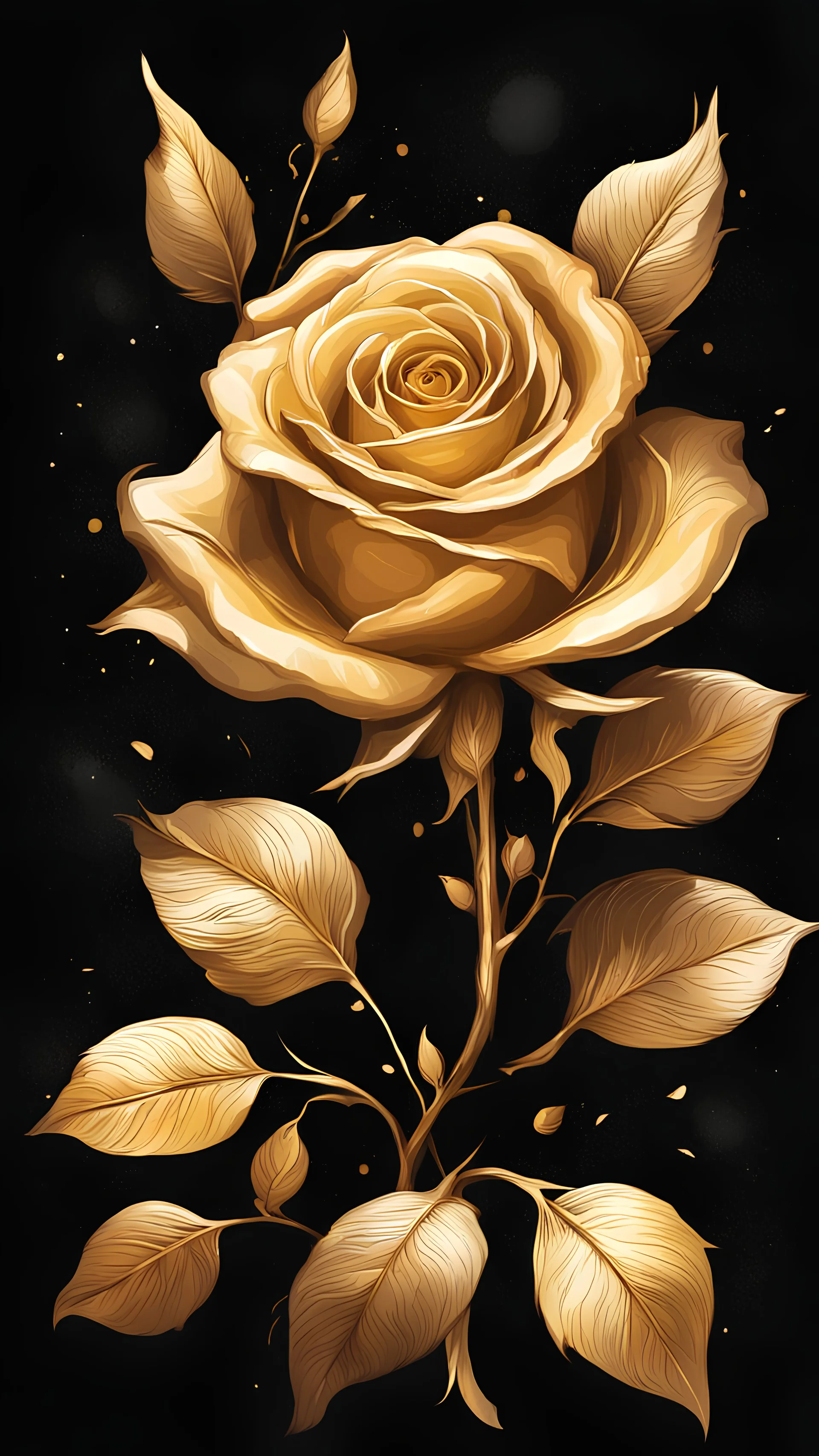 a golden of a rose flower on a black background, a digital painting, by Jason Benjamin, shutterstock, colorful vector illustration, mixed media style illustration, epic full color illustration, mascot illustration