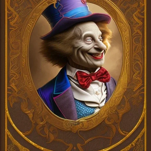 "Mad Hatter" book young man character of "Alice in the wonderland", elegant,sarcastic smile, by Disney,Chie Yoshii,alphonse mucha