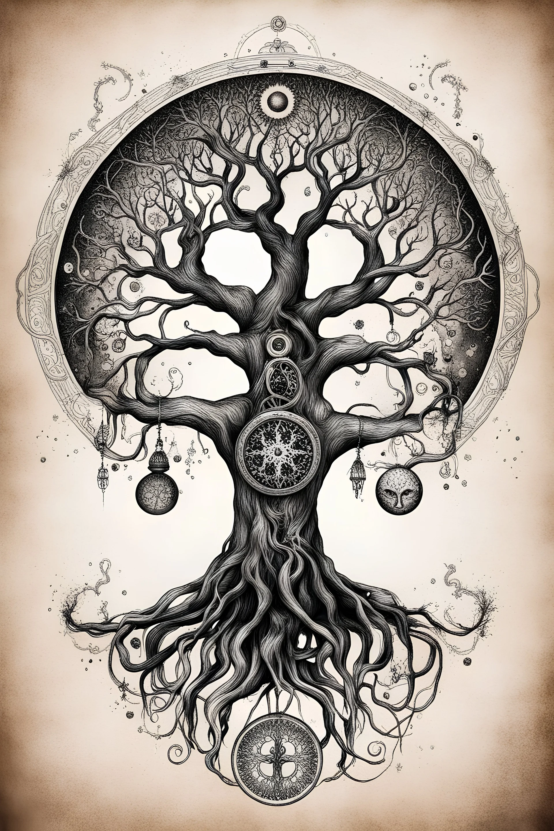 tree of life, ink, alchemical logo