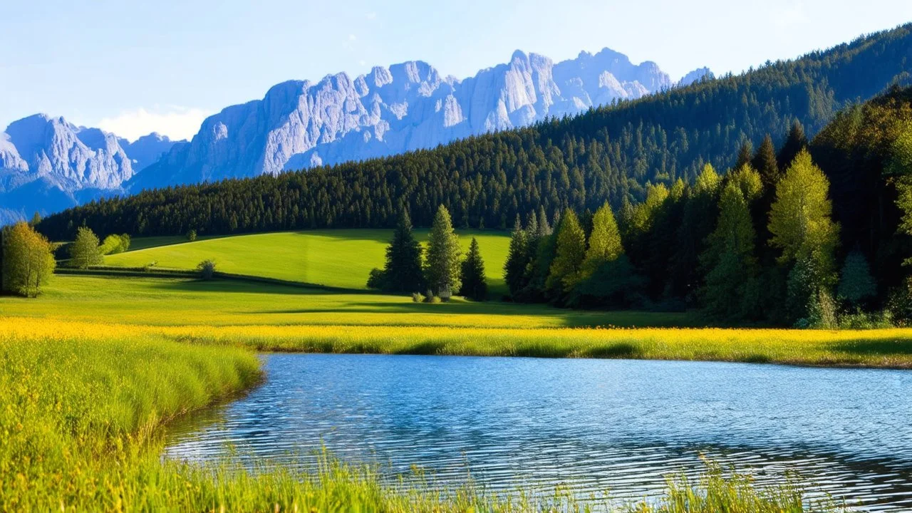 Rural idyll, lake, mountains, award-winning photograph