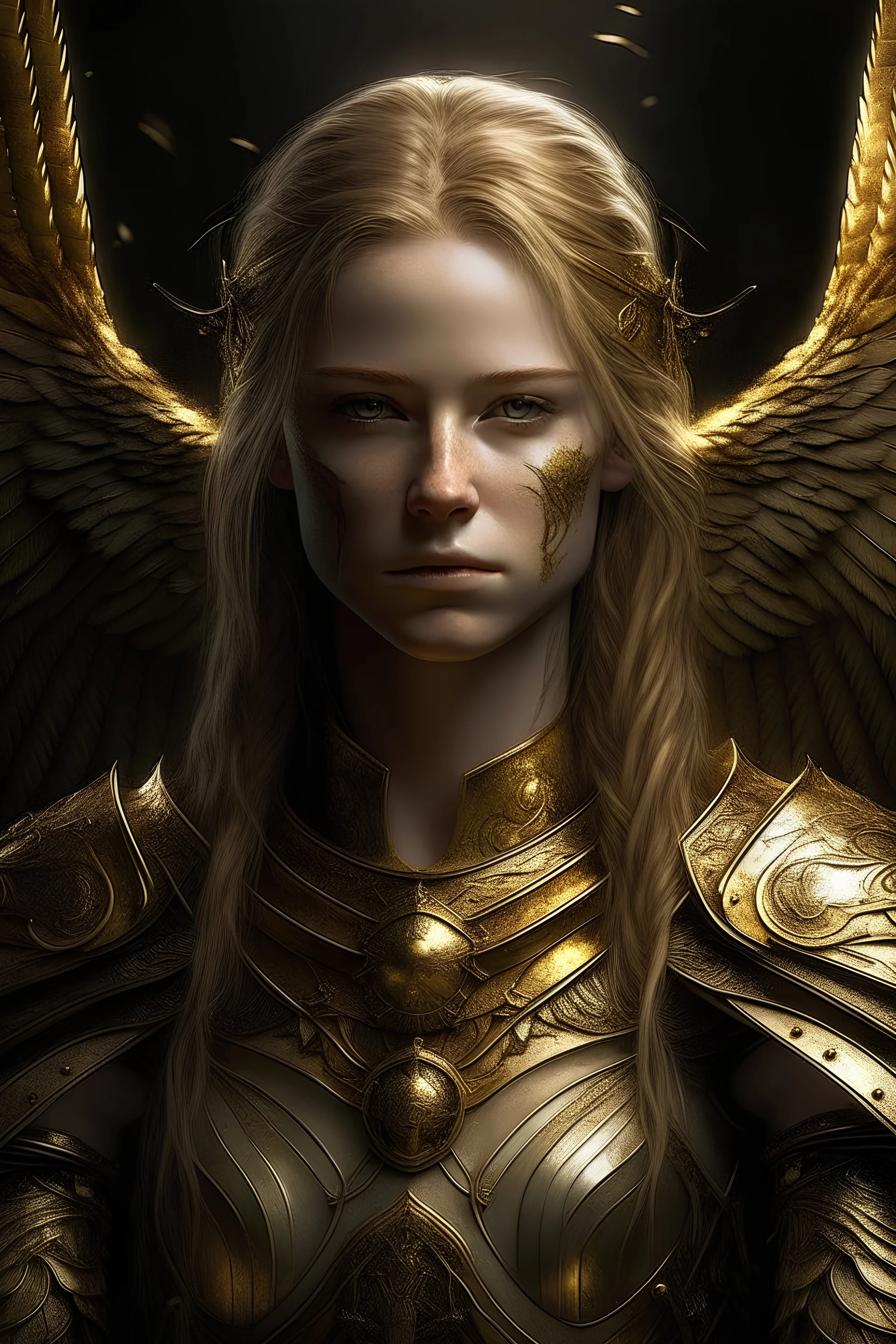 warrior angel portrait with hints of gold