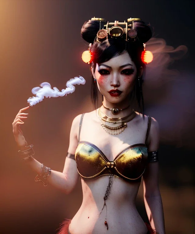 Ultra realistic, steampunk , , cabaret scene. Geisha Asian woman. smoke, happy, hot, color fog, people background, highly detailed, concept art, unreal engine 5, god rays, ray tracing, RTX, lumen lighting, ultra detail, volumetric lighting, 3d, finely drawn, high definition, high resolution.