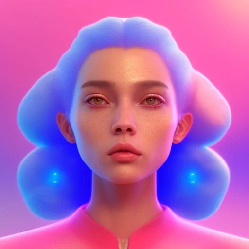 A portrait of a crystalised blue pink extraterrestrial, gold, sunny background, atmospheric, realistic, unreal engine, 8k. Cinematic lighting, octane render.