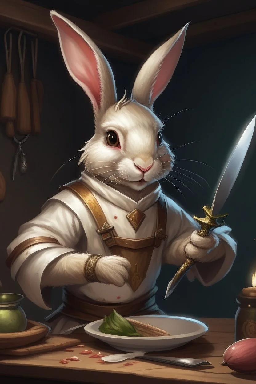 holy bunny with cooking knife dnd realism art adventurer