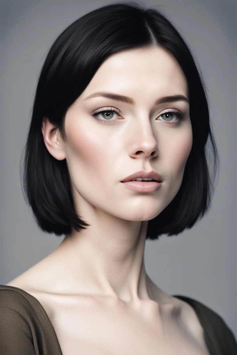 Scandinavian medieval 30 year old woman with black short hair, pale skin, pretty lips, athletically built