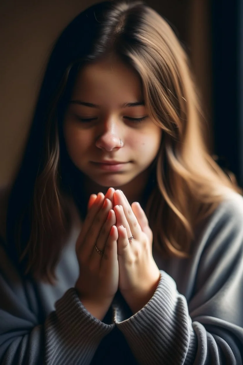 Teen girl hands praying