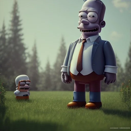 Full body, 3d render, homer simpson 1800's men style, 1800's hair style, 1800's men clothes style, hyper realistic, octane render, unreal engine 5, 8k, palace background, uhd