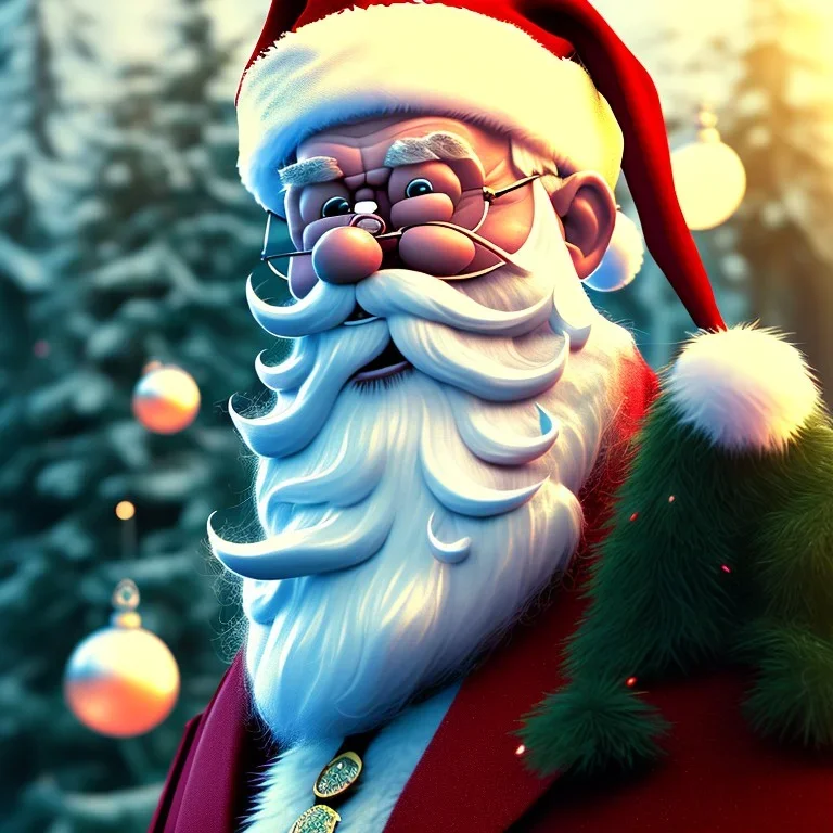  octane render, 8k, high detail, Santa , portrait, jolly, happy, laughing