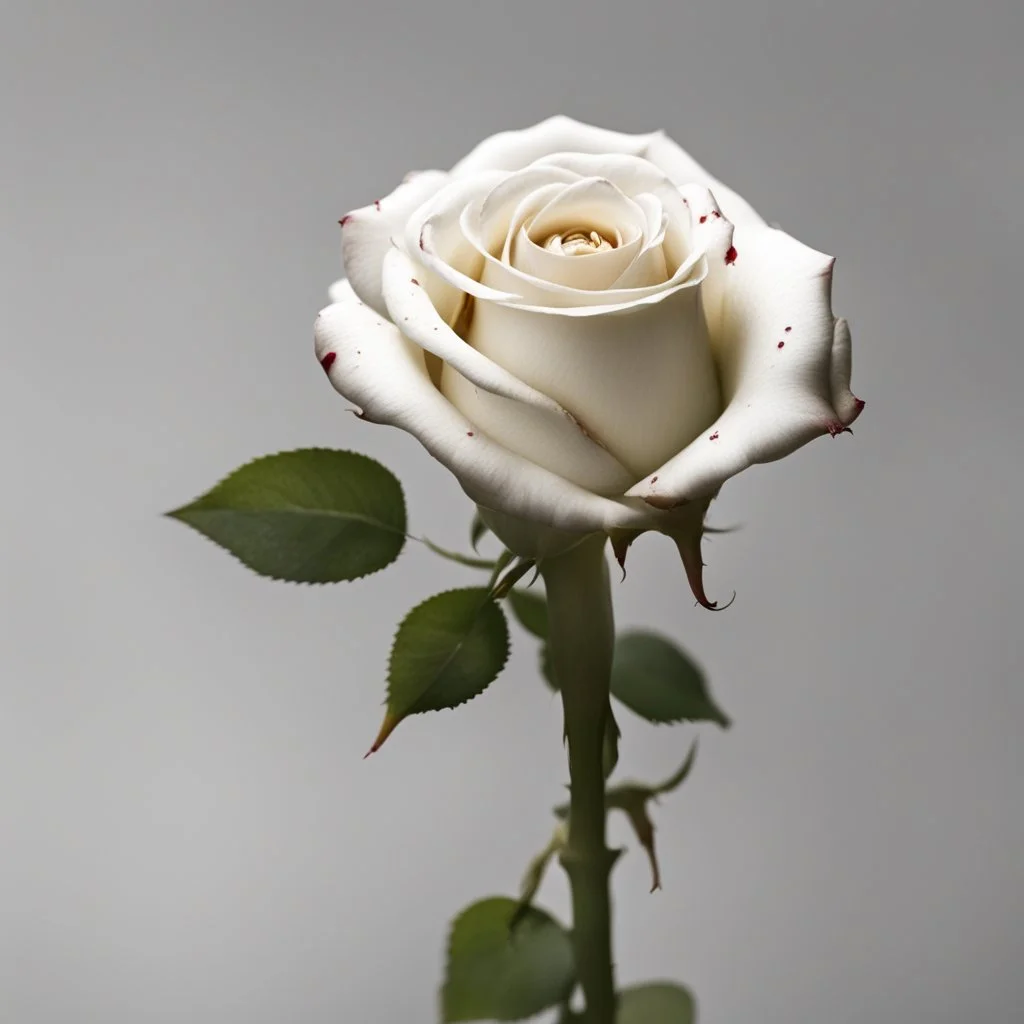 A white rose bleeding from its stem