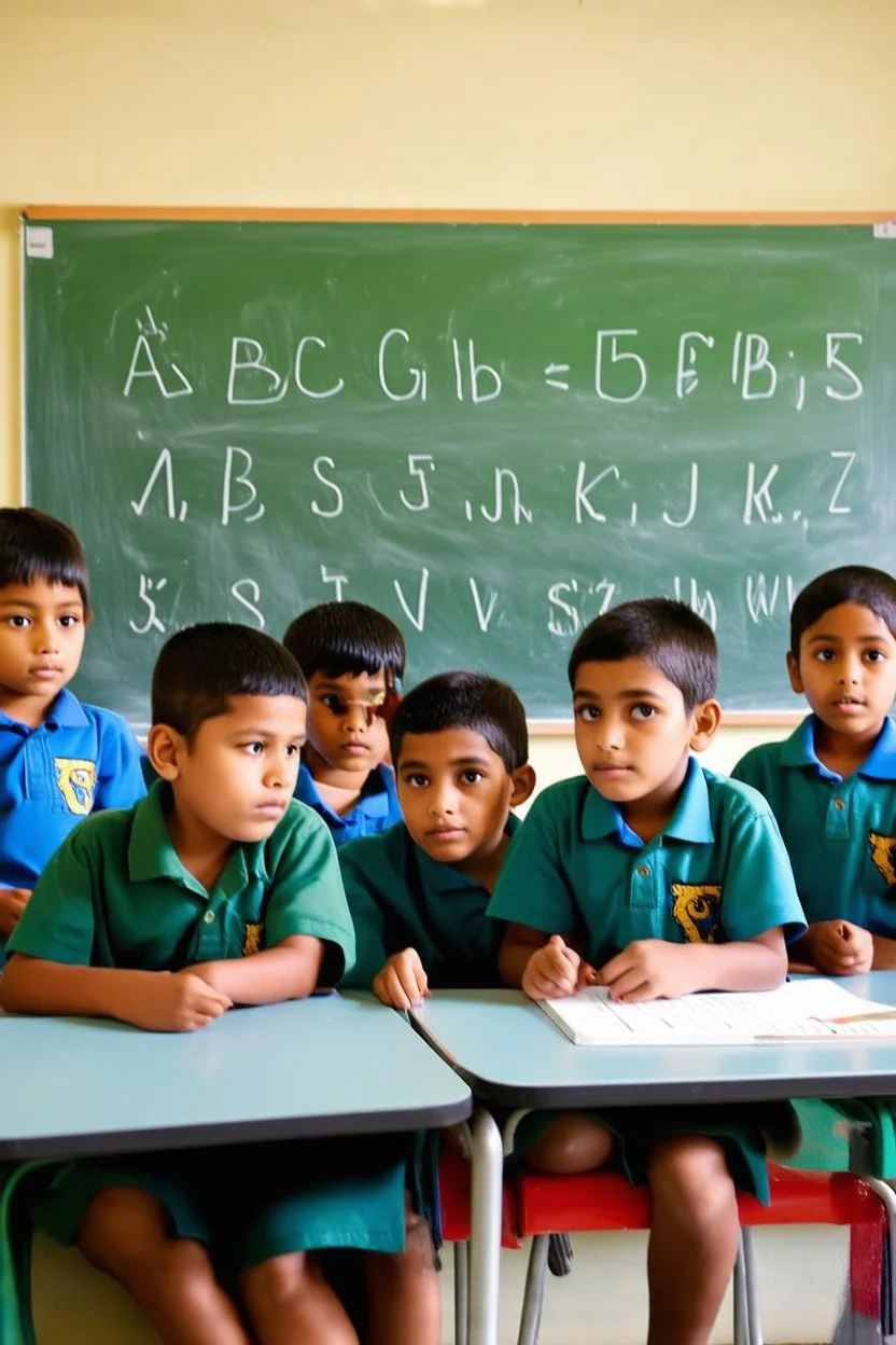 grundschulklasse lernt das abc. alle schüler sind 5, aber 1 schüler ist 22