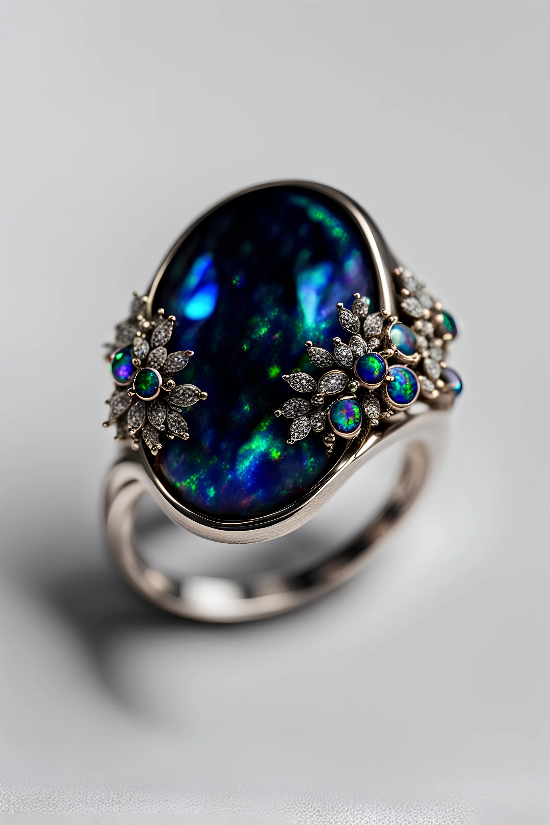 a ring with black opal on its face