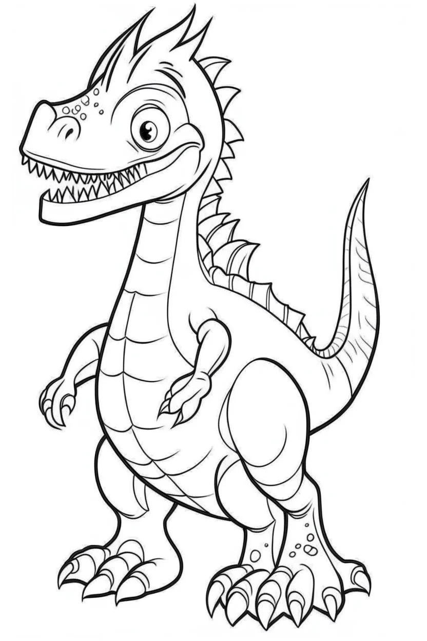 artistic outline for cute coloring page with dinosaur, white background, full body, just use outline, clean line art, white background, no shadows and clear and good for 5 years old kids