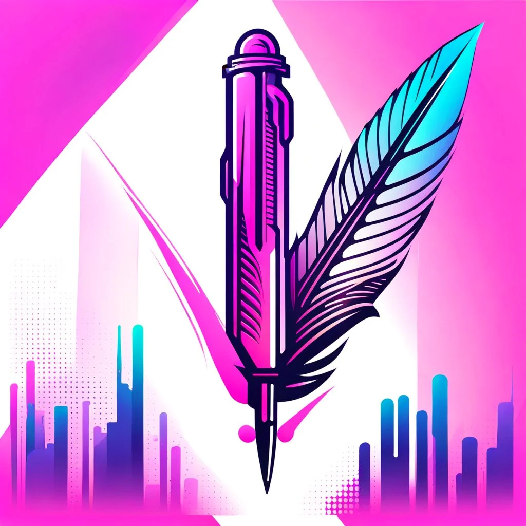 Flat vector logo of a #quill pen, #cyberpunk pink, trending on Dribbble, gradient color scheme, white background